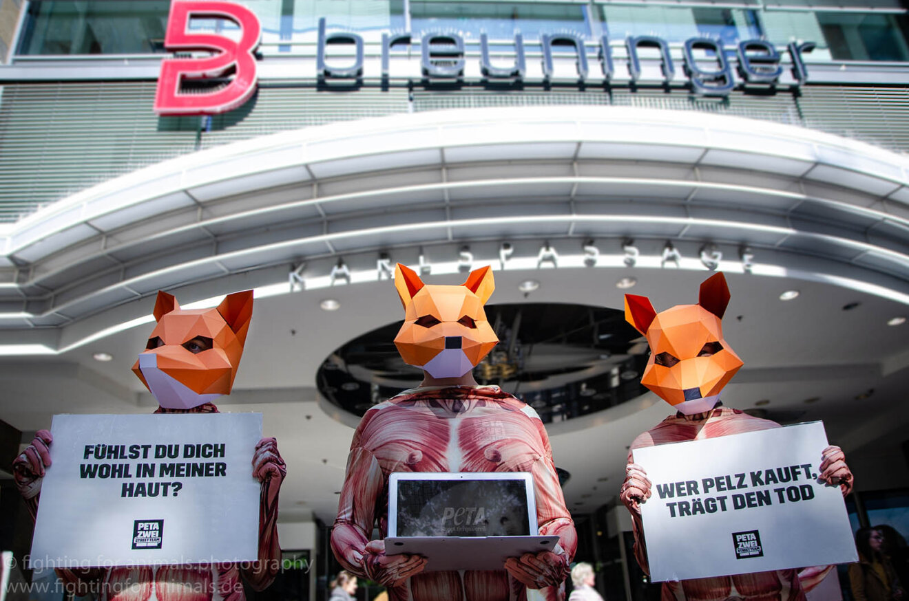 Demonstration gegen Pelz vor Breuninger